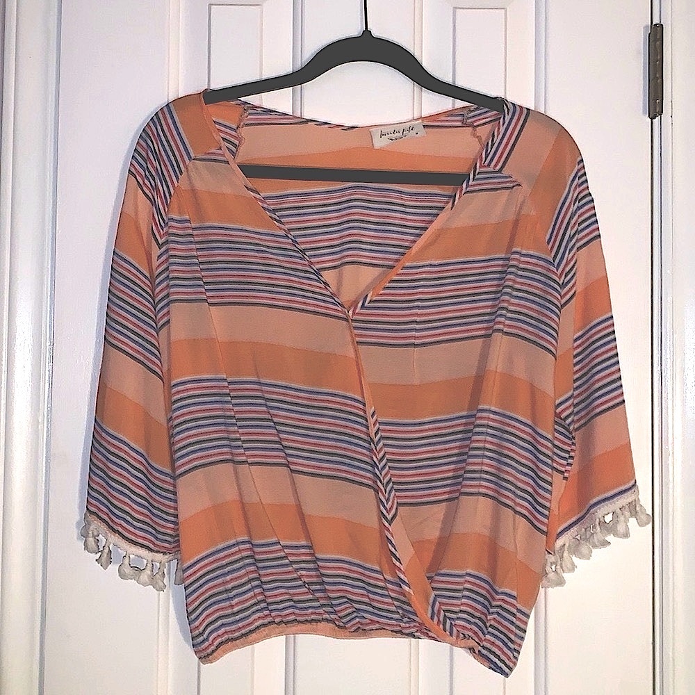 Lavender Field striped faux wrap blouse size Medium - Picture 1 of 7